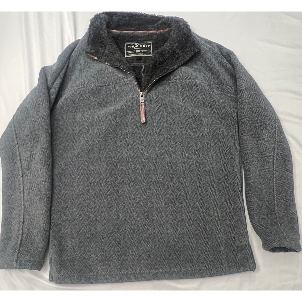 True Grit Gray Sherpa Fleece 1/4 Zip Pullover Herringbone Men's Large L